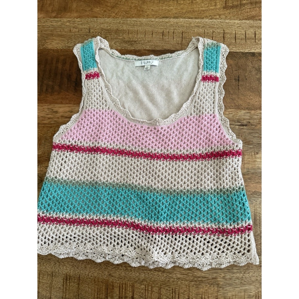 Z‎ Supply Crochet Tank Top Womens S Boho Knit Striped Crop Free People Inspo